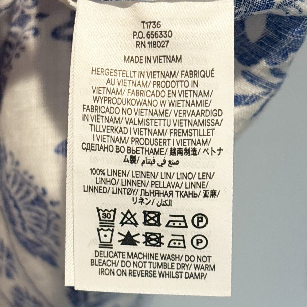 Boden Sienna Blue & White Floral Print Linen Long Sleeve Button Down Shirt - 12 - Picture 4 of 5